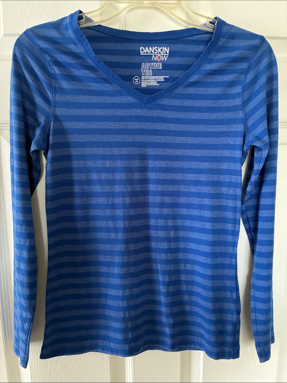 Danskin Now Women's Long Sleeve Active Tee - Size S 4-6 - Blue Striped